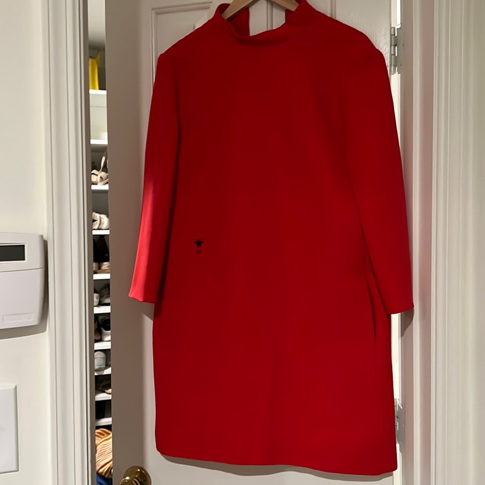 Christian Dior Wool Red Mini Dress with Bee Detail